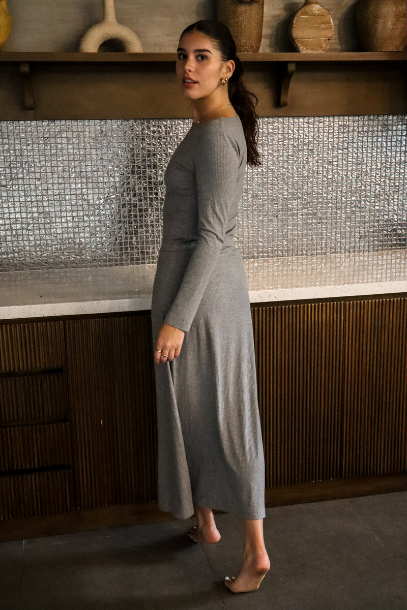 Long skirt with slit - Gray bamboo