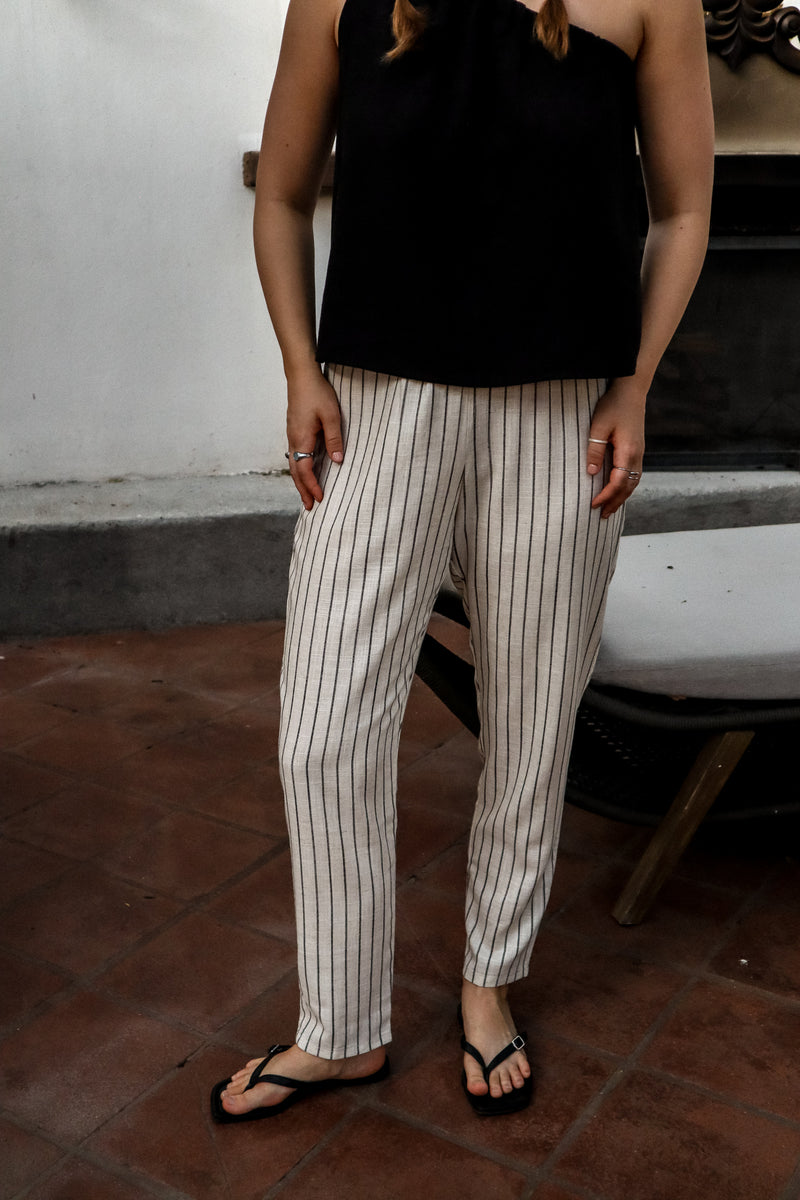 Fitted pants - Striped linen 