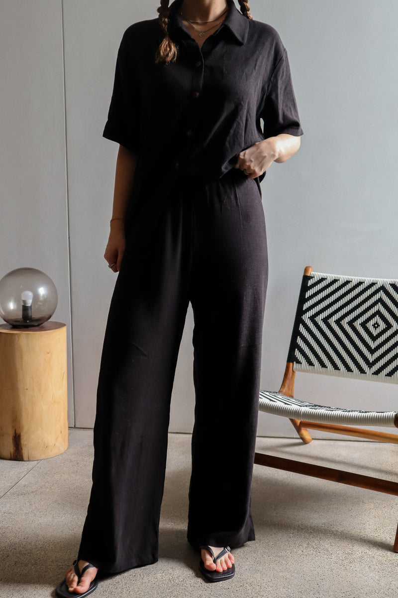 Straight pants - Black linen 