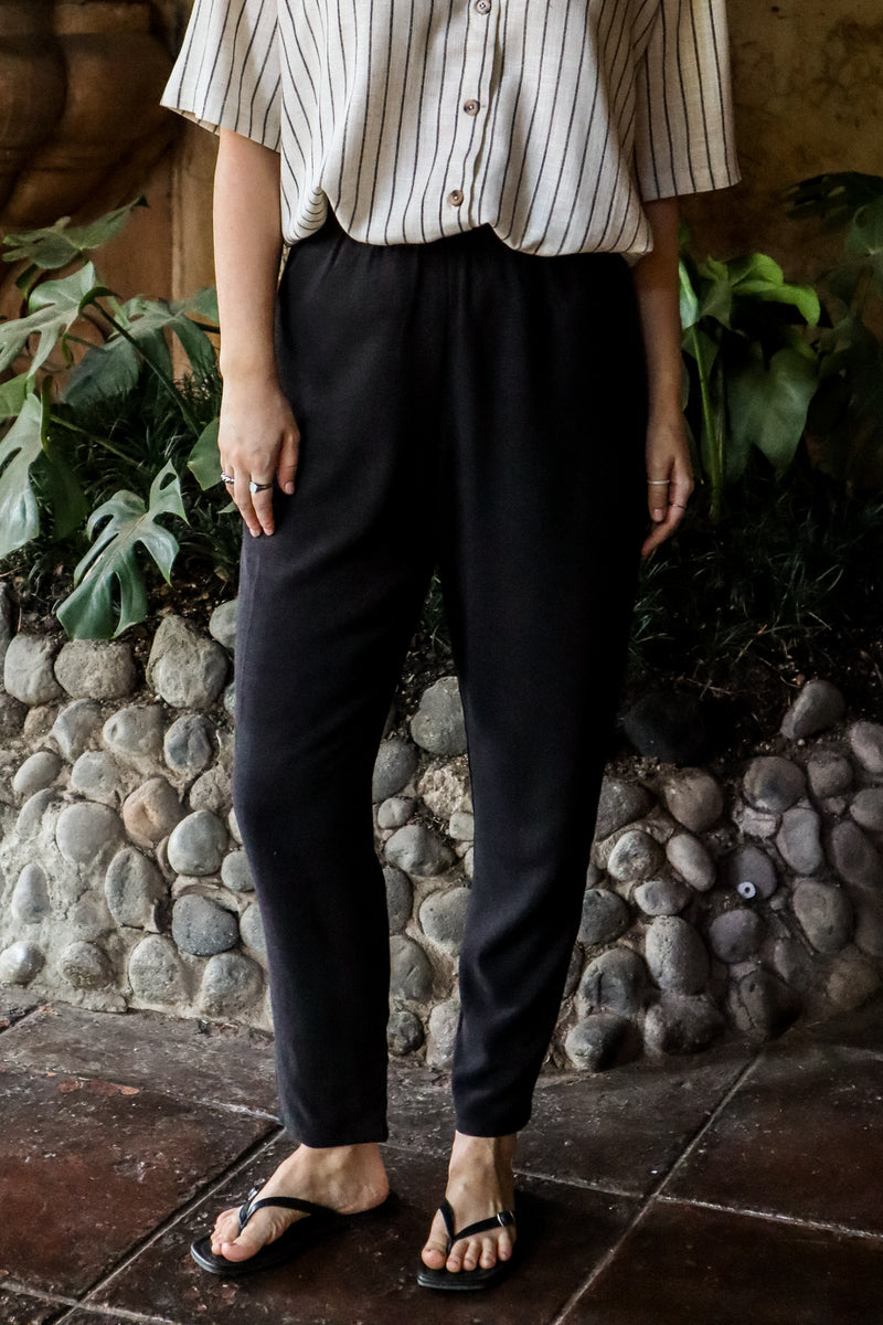 Fitted pants - Black linen 