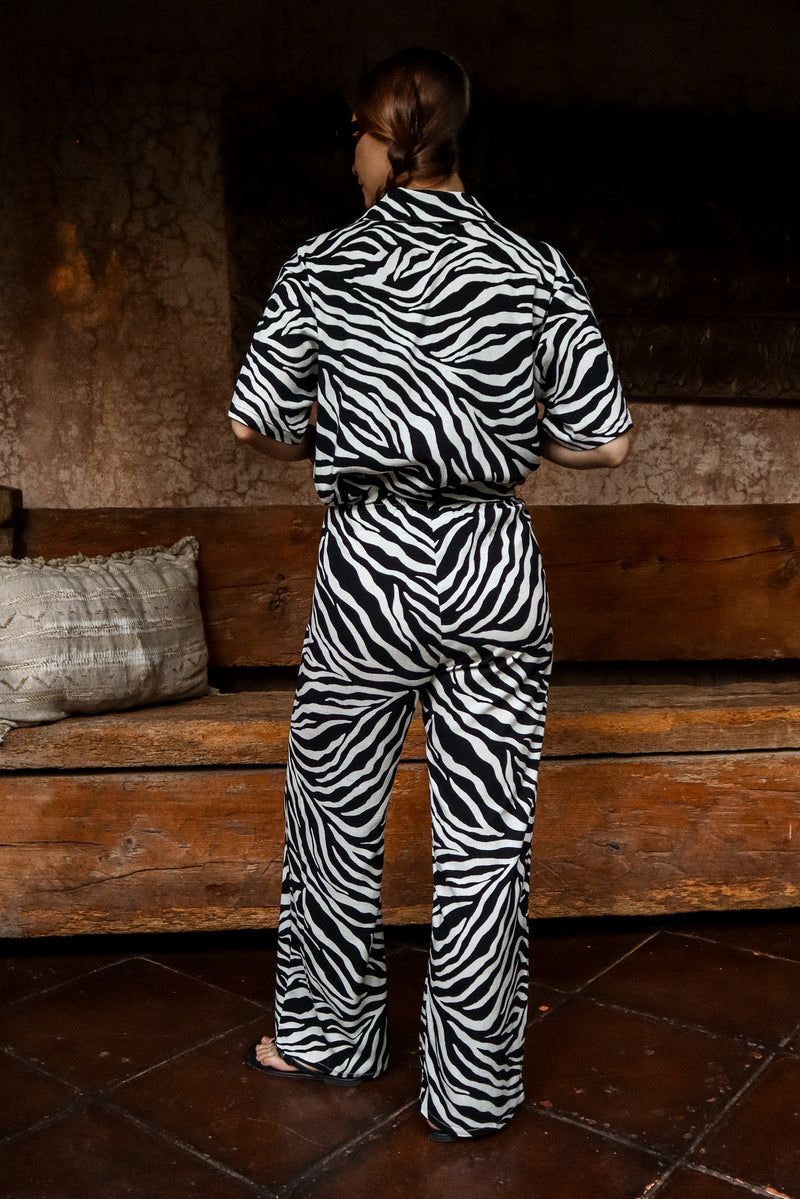 Straight linen effect pants - Zebra 