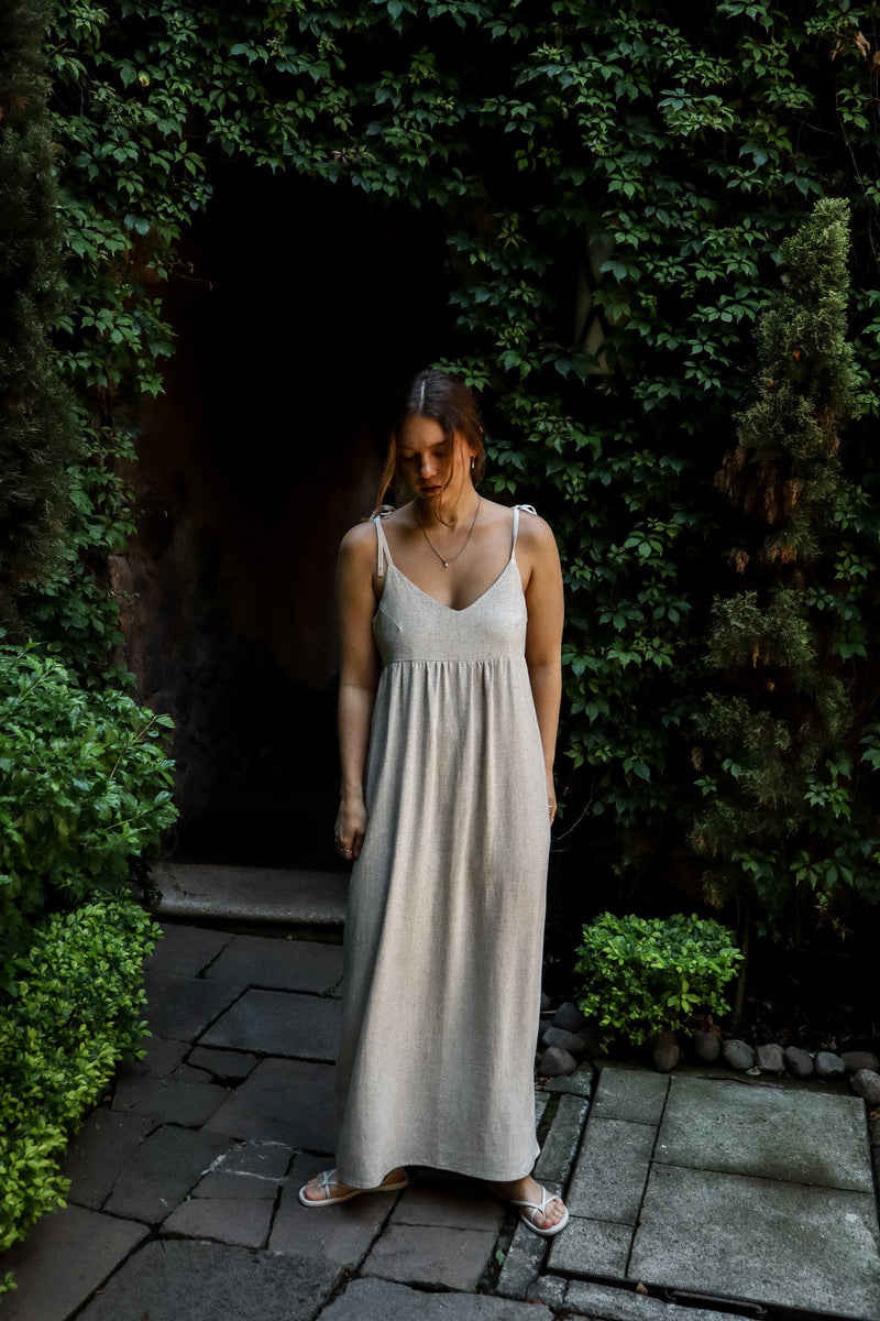 Long dress with straps - Natural linen 