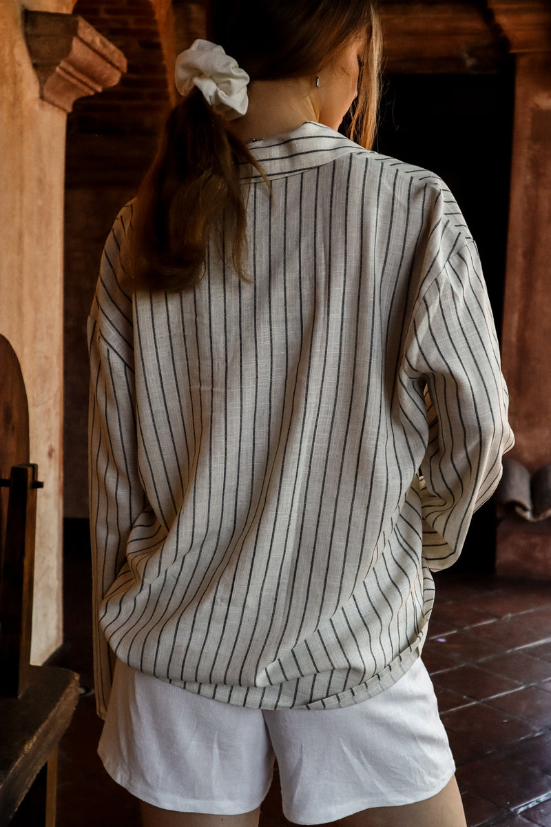 Long-sleeved shirt - Striped linen 