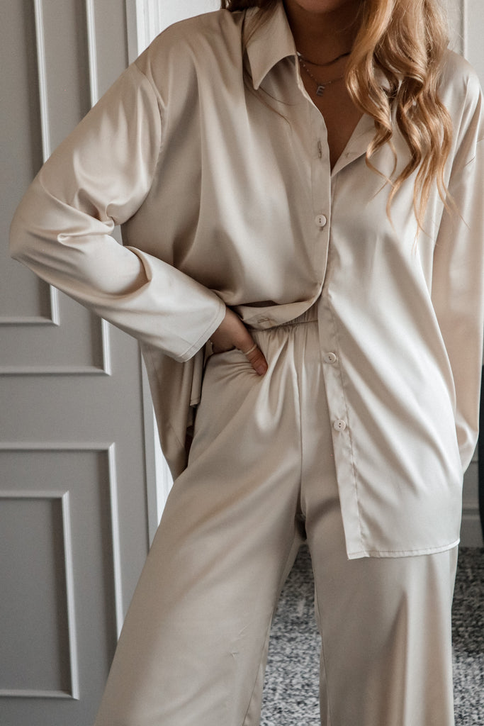 Long sleeve shirt - Beige satin – Mimz