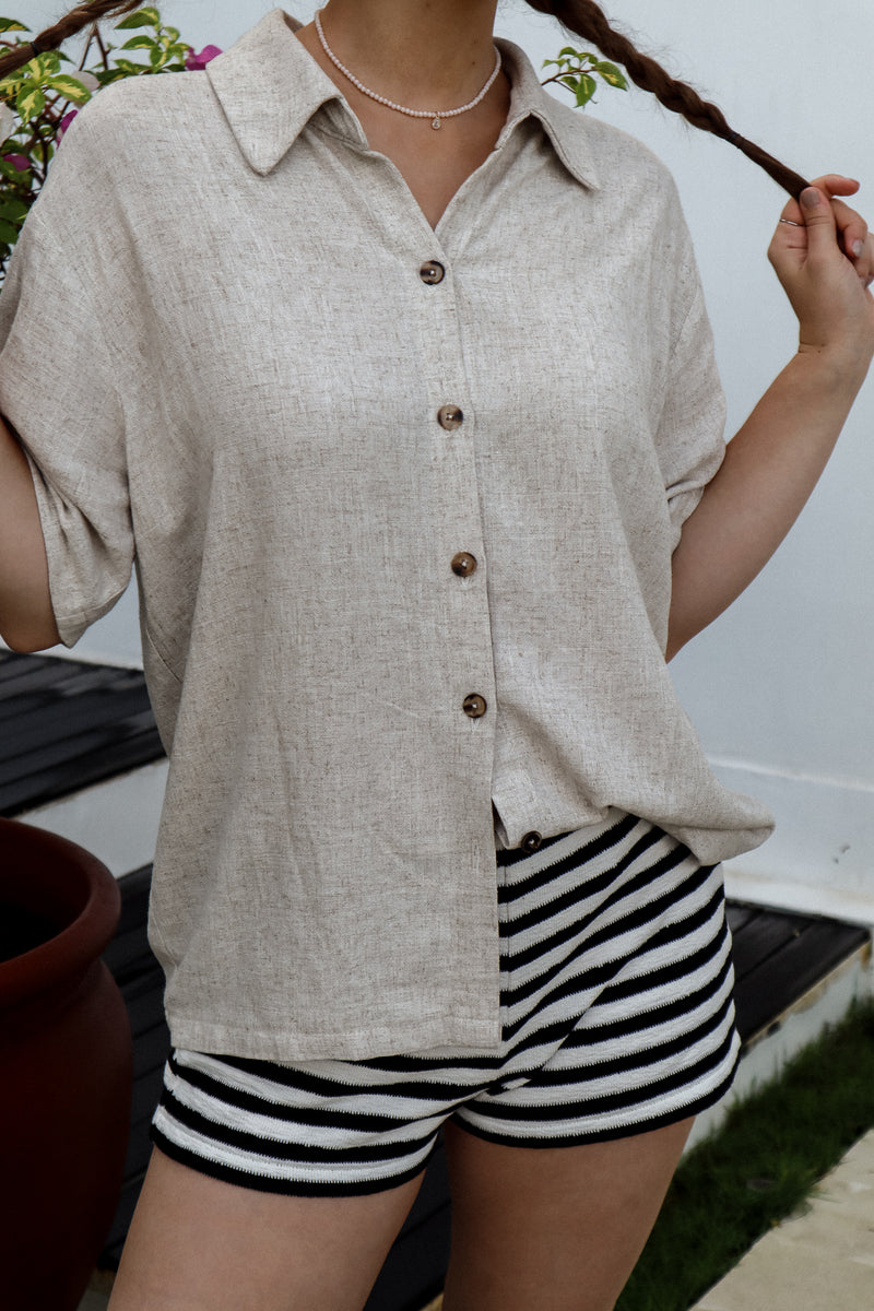 Short-sleeved shirt - Natural linen 