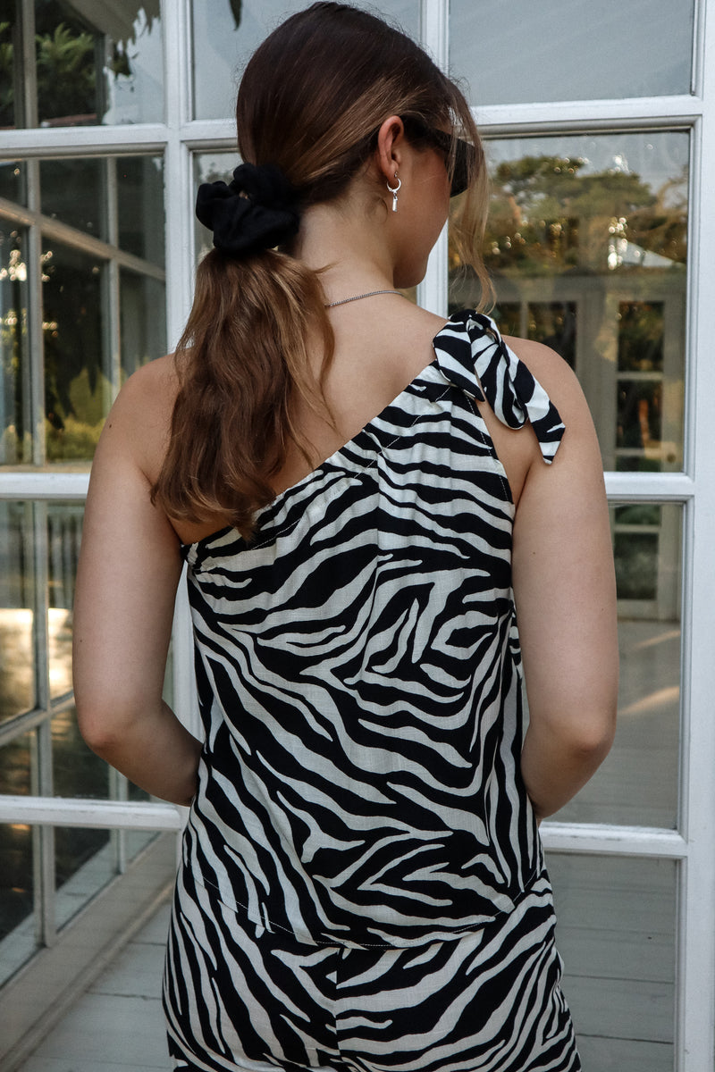 Linen effect one-strap camisole - Zebra 