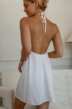 Open Back Halter Dress - Ivory Linen 