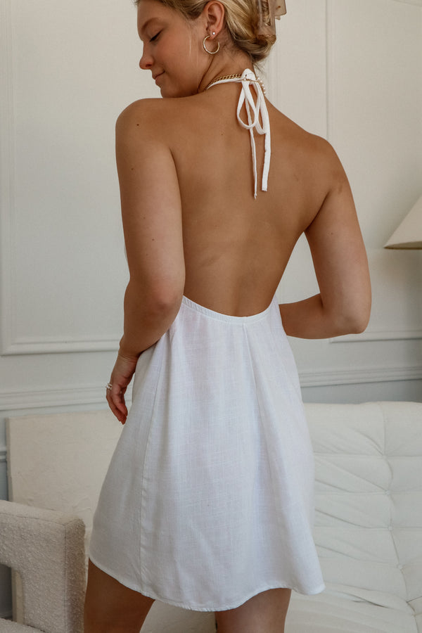 Open Back Halter Dress - Ivory Linen 