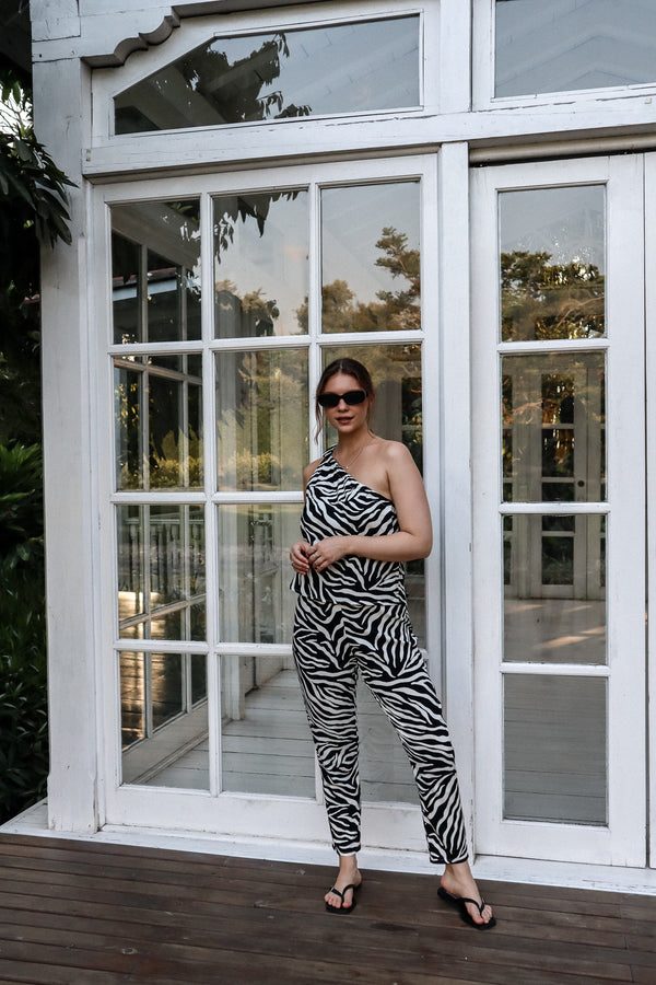 Linen effect fitted pants - Zebra 