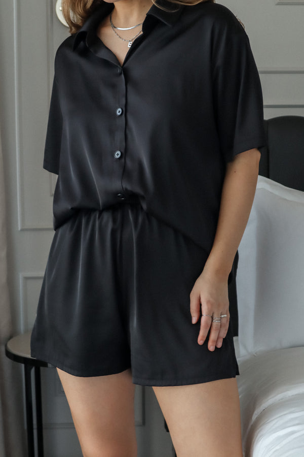 Short-sleeved shirt - Black satin 