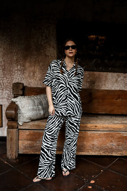Linen effect short-sleeved shirt - Zebra 
