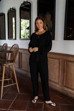 Pantalon ajusté - Lin noir