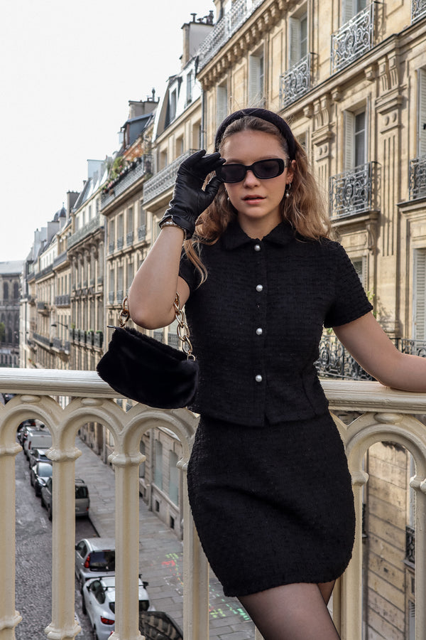 Chemise à manches courtes - Tweed noir