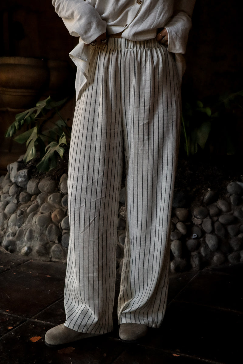 Straight pants - Striped linen 